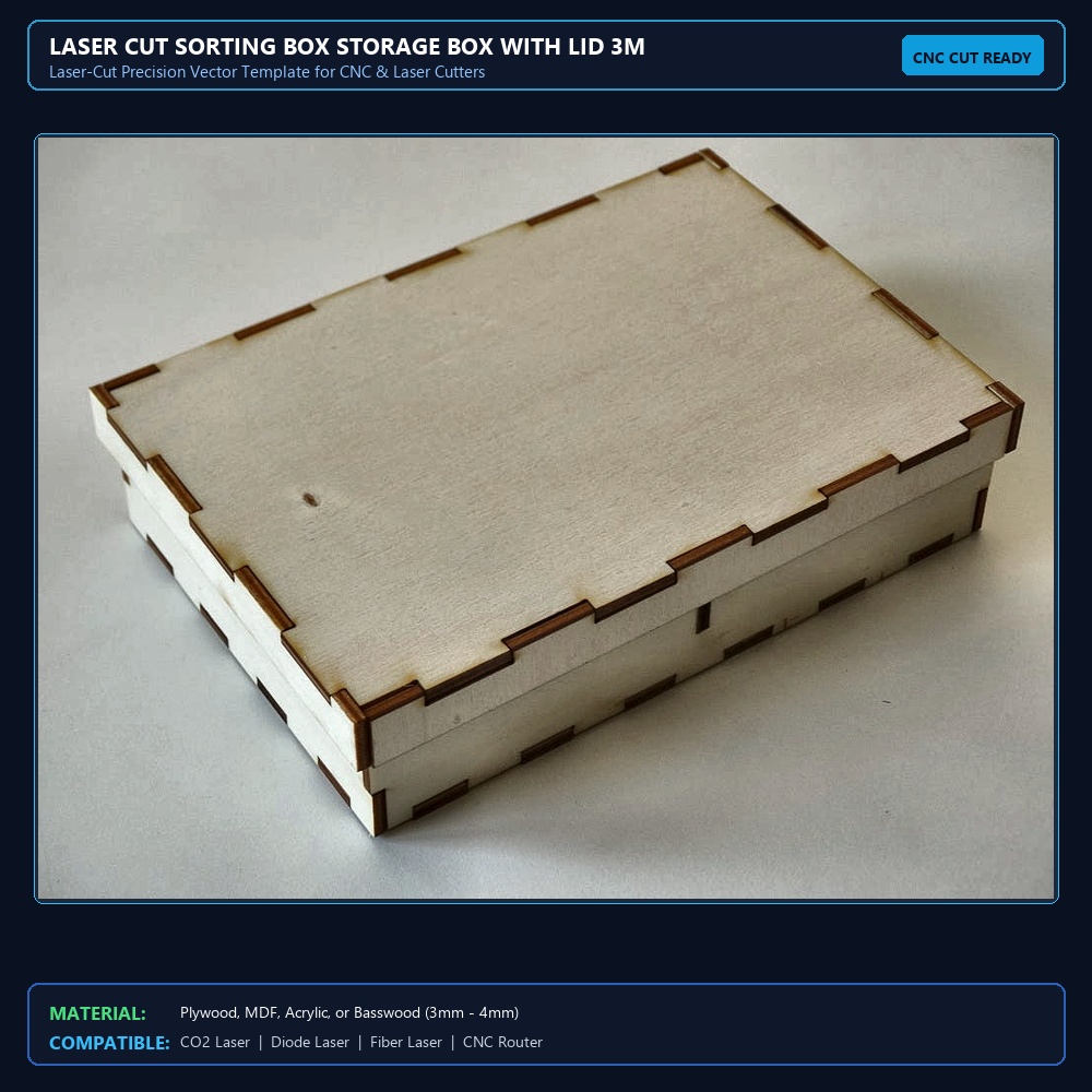 Laser Cut Sorting Box Storage Box With Lid 3mm DXF File Free Download - 3axis.co View 2