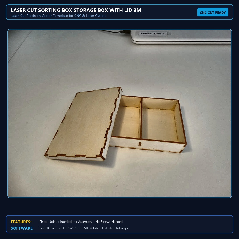 Laser Cut Sorting Box Storage Box With Lid 3mm DXF File Free Download - 3axis.co View 3