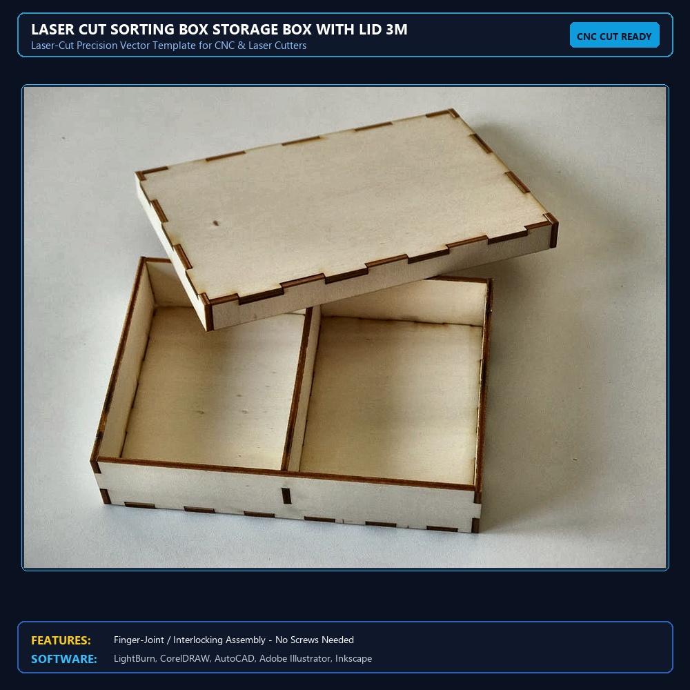 Laser Cut Sorting Box Storage Box With Lid 3mm DXF File Free Download - 3axis.co View 4