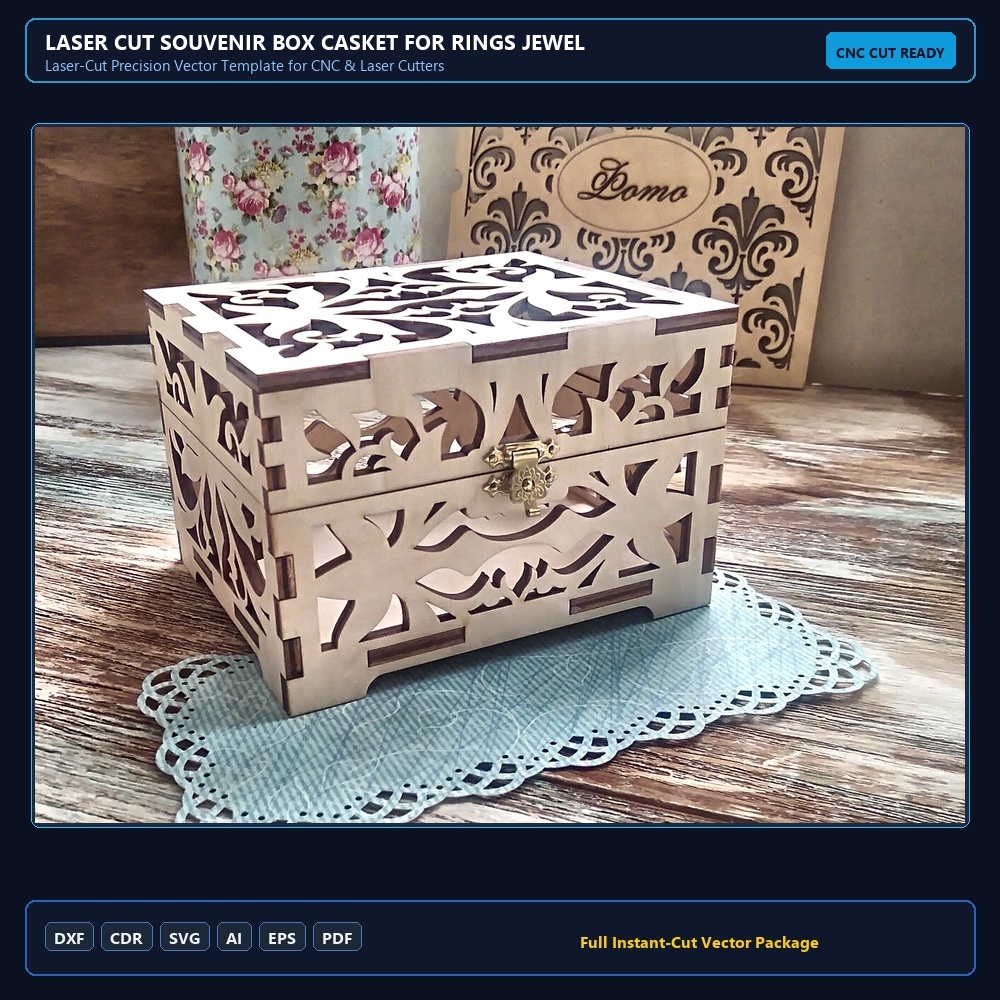 Laser Cut Souvenir Box Casket For Rings Jewelry Box With Lid