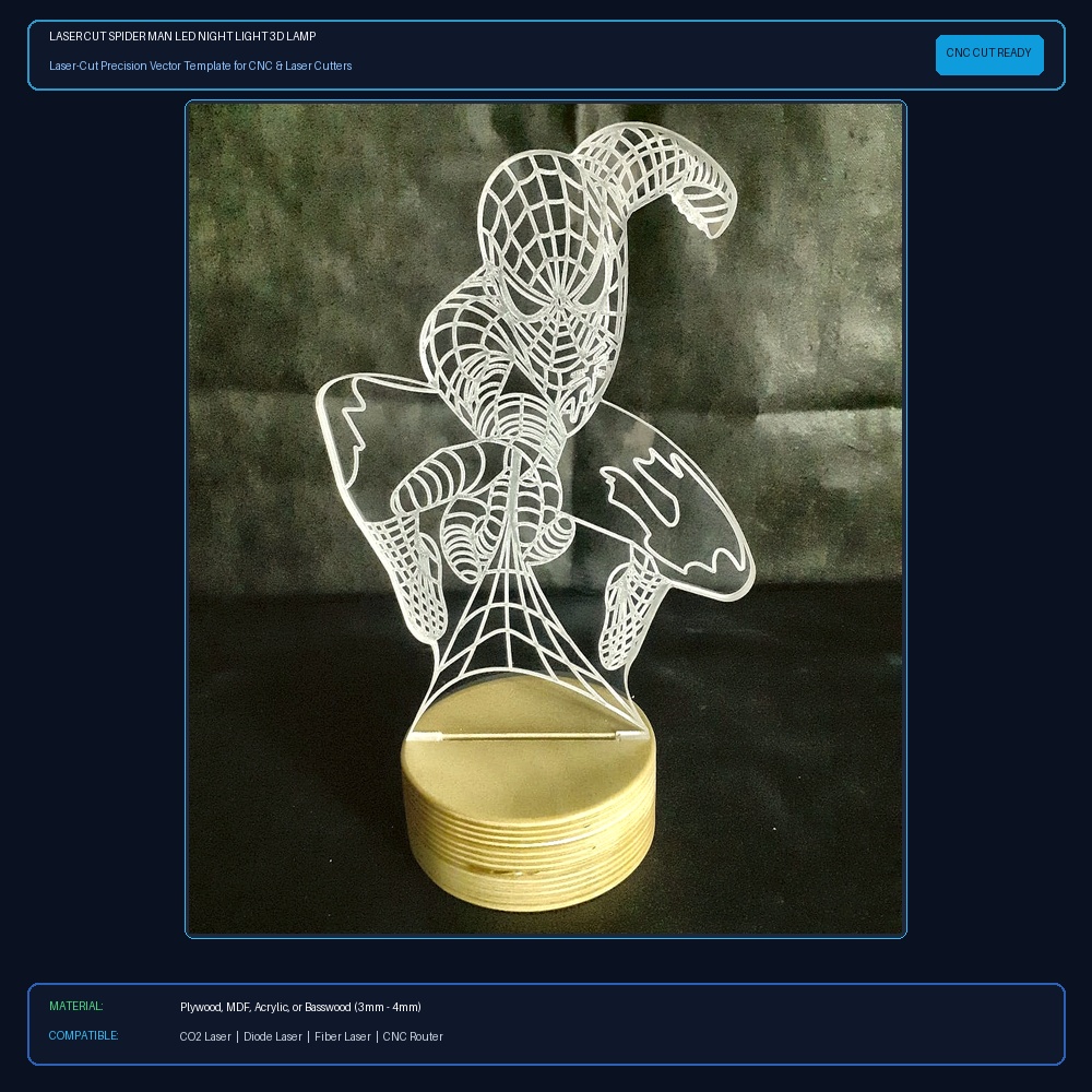 Laser Cut Spider Man LED Night Light 3D Lamp View 2
