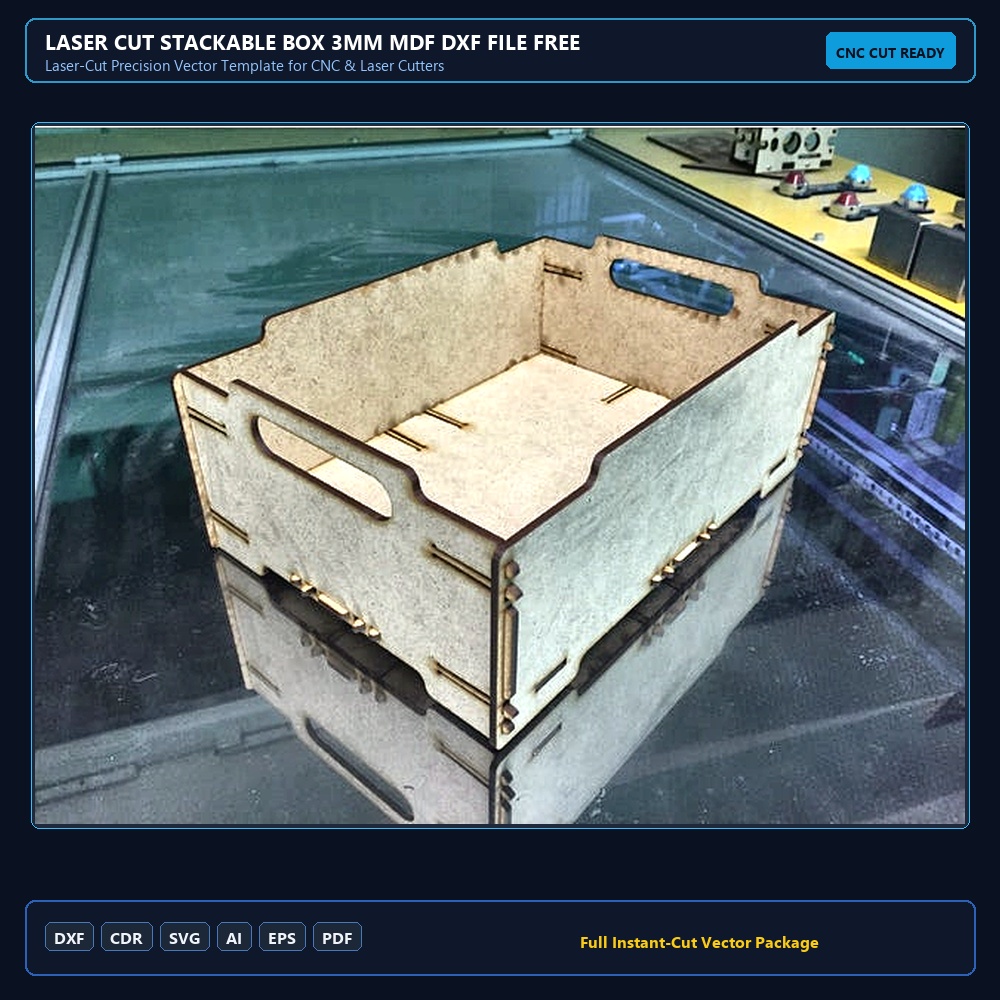 Laser Cut Stackable Box 3mm MDF DXF File Free Download - 3axis.co