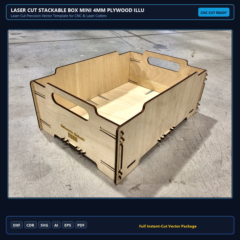 Laser Cut Stackable Box Mini 4mm Plywood Illustration (.ai) vector file free download - 3axis.co