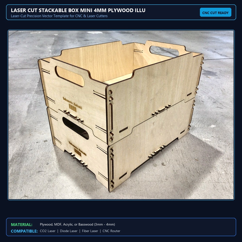 Laser Cut Stackable Box Mini 4mm Plywood Illustration (.ai) vector file free download - 3axis.co View 2