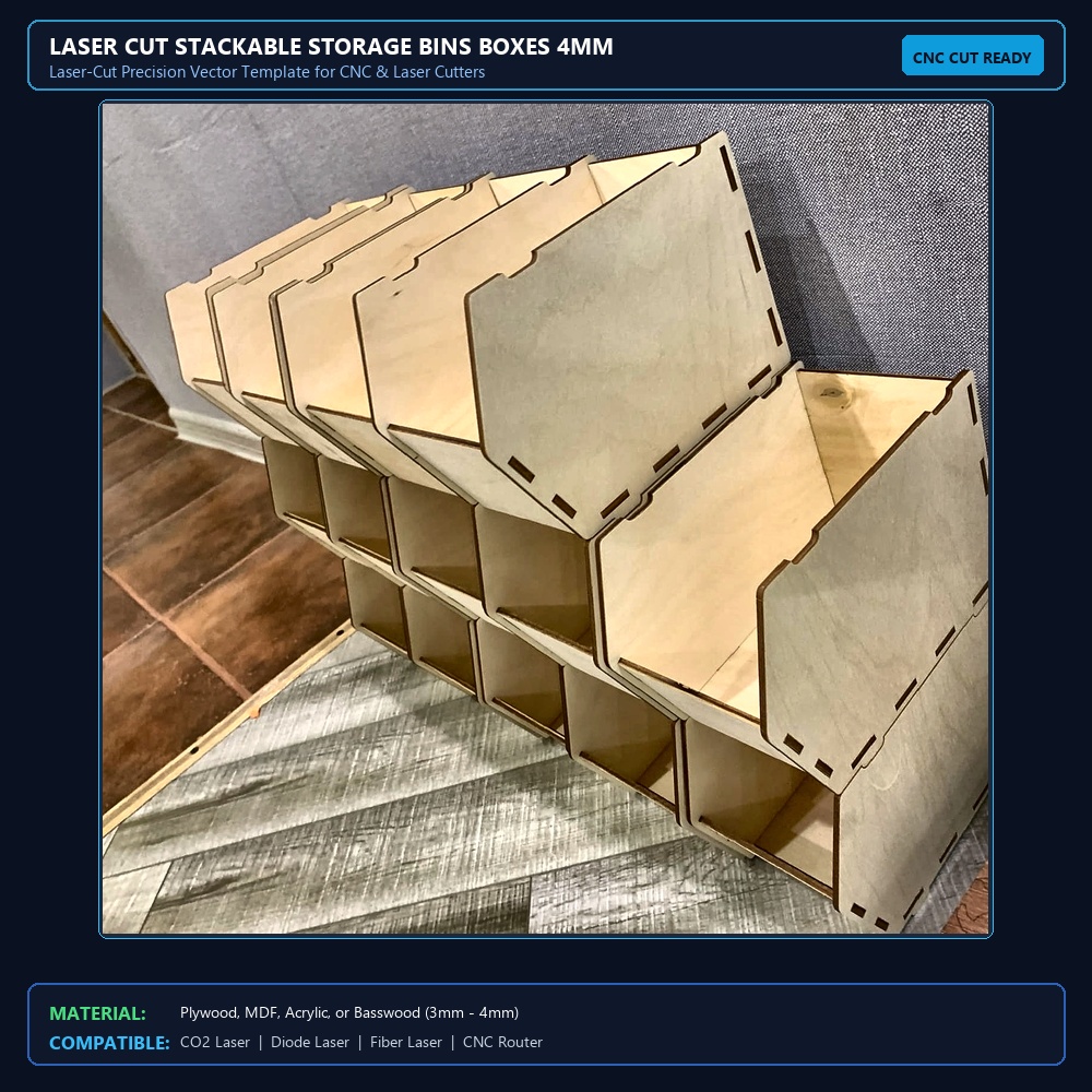Laser Cut Stackable Storage Bins Boxes 4mm View 2