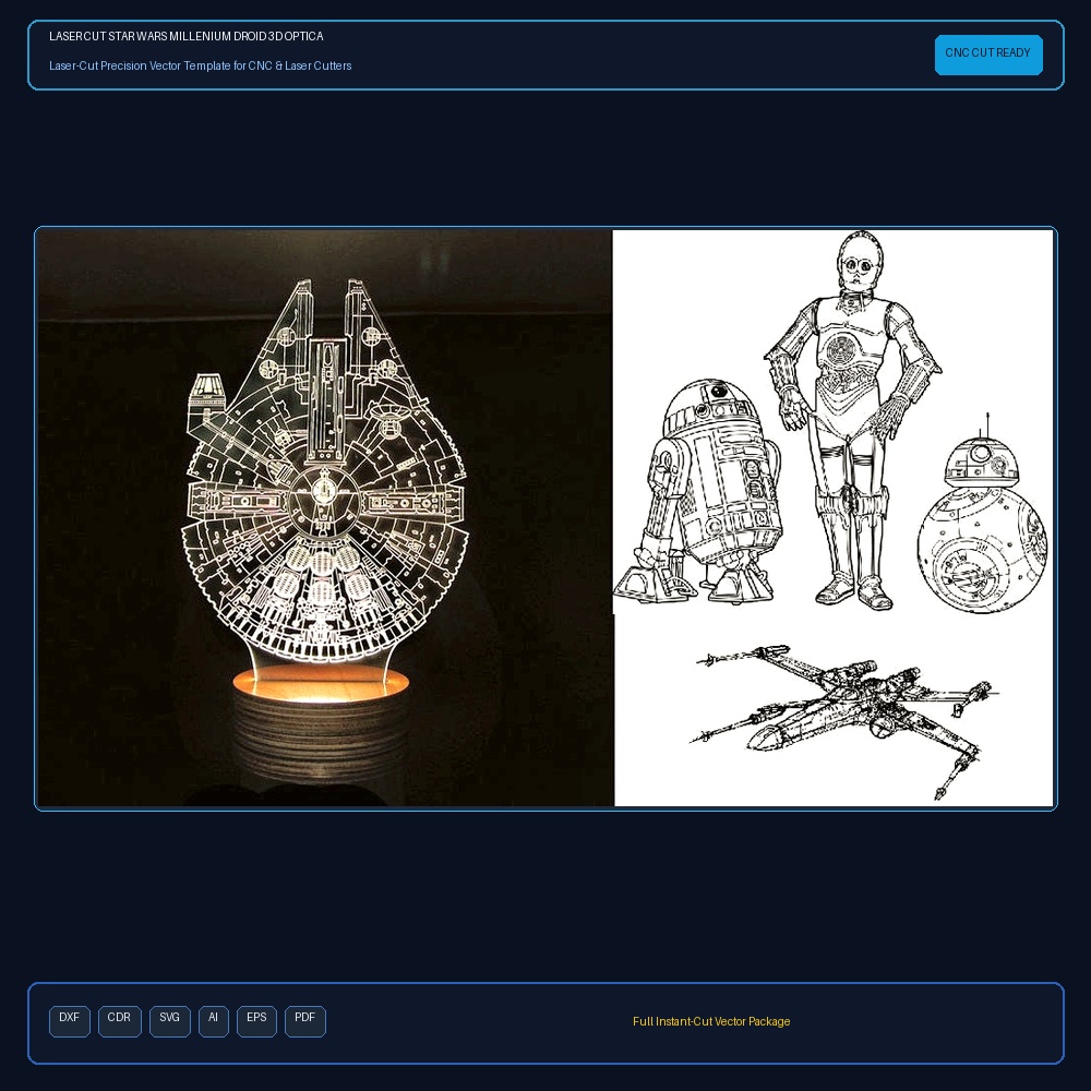 Laser Cut Star Wars Millenium Droid 3D Optical Illusion Lamp Illustration (.ai) vector file free download - 3axis.co