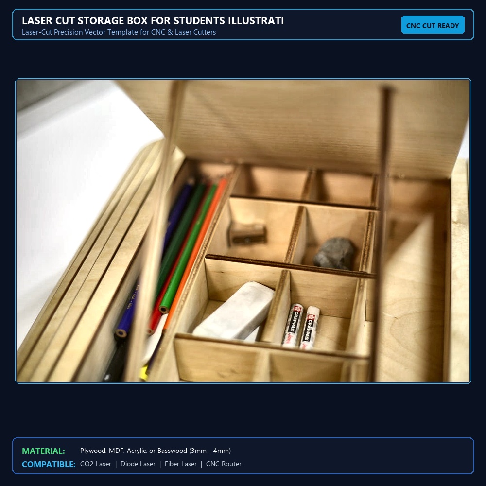 Laser Cut Storage Box For Students Illustration (.ai) vector file free download - 3axis.co View 2