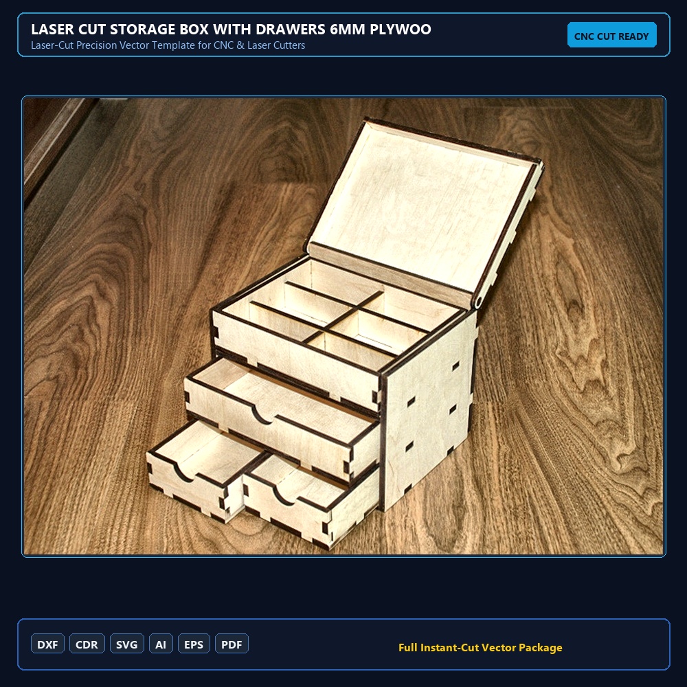 Laser Cut Storage Box With Drawers 6mm Plywood 15x20x15