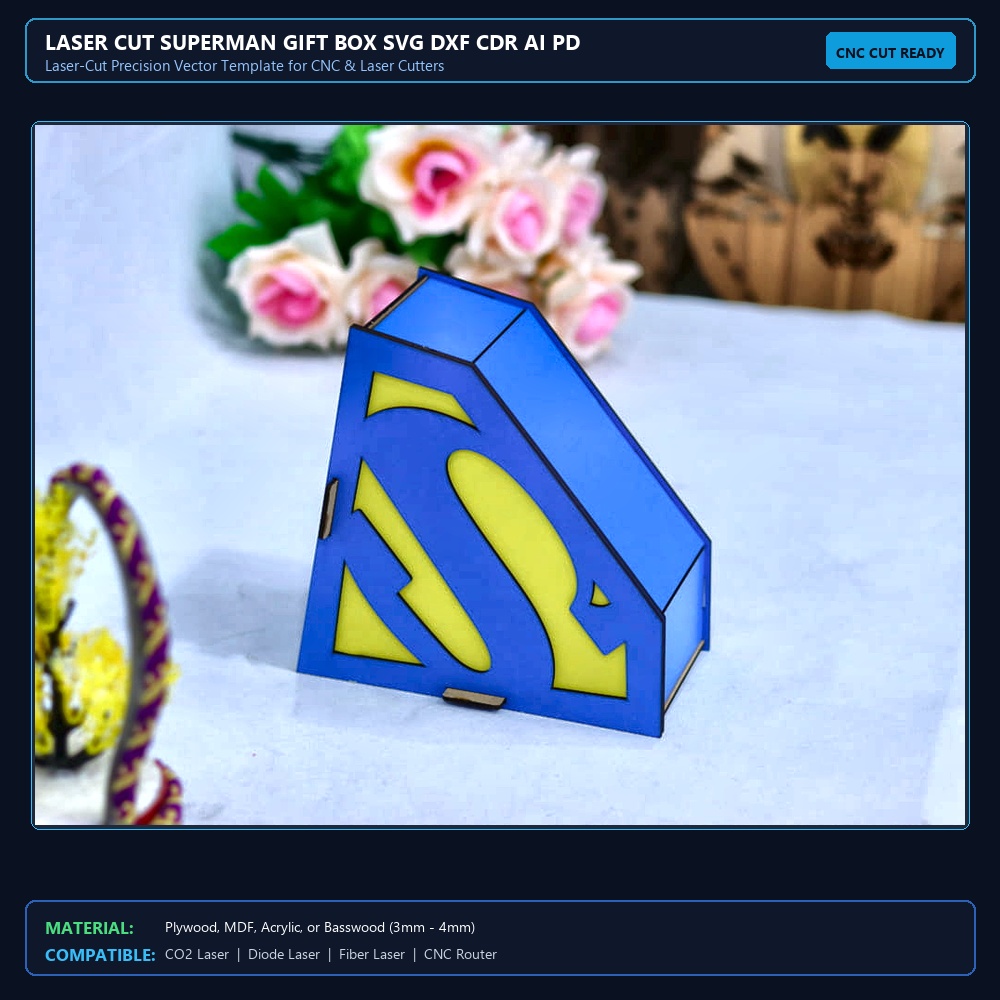 Laser Cut Superman Gift Box SVG DXF CDR AI PDF Free Download - 3axis.co View 2