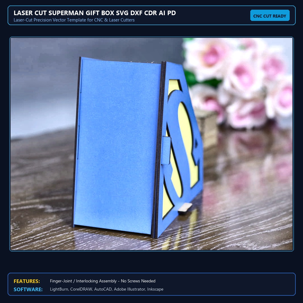 Laser Cut Superman Gift Box SVG DXF CDR AI PDF Free Download - 3axis.co View 3