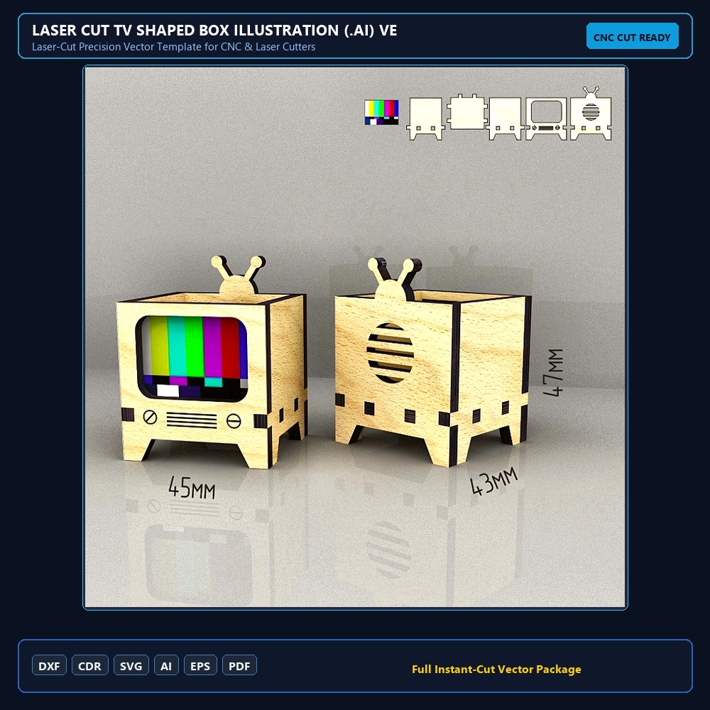 Laser Cut TV Shaped Box Illustration (.ai) vector file free download - 3axis.co
