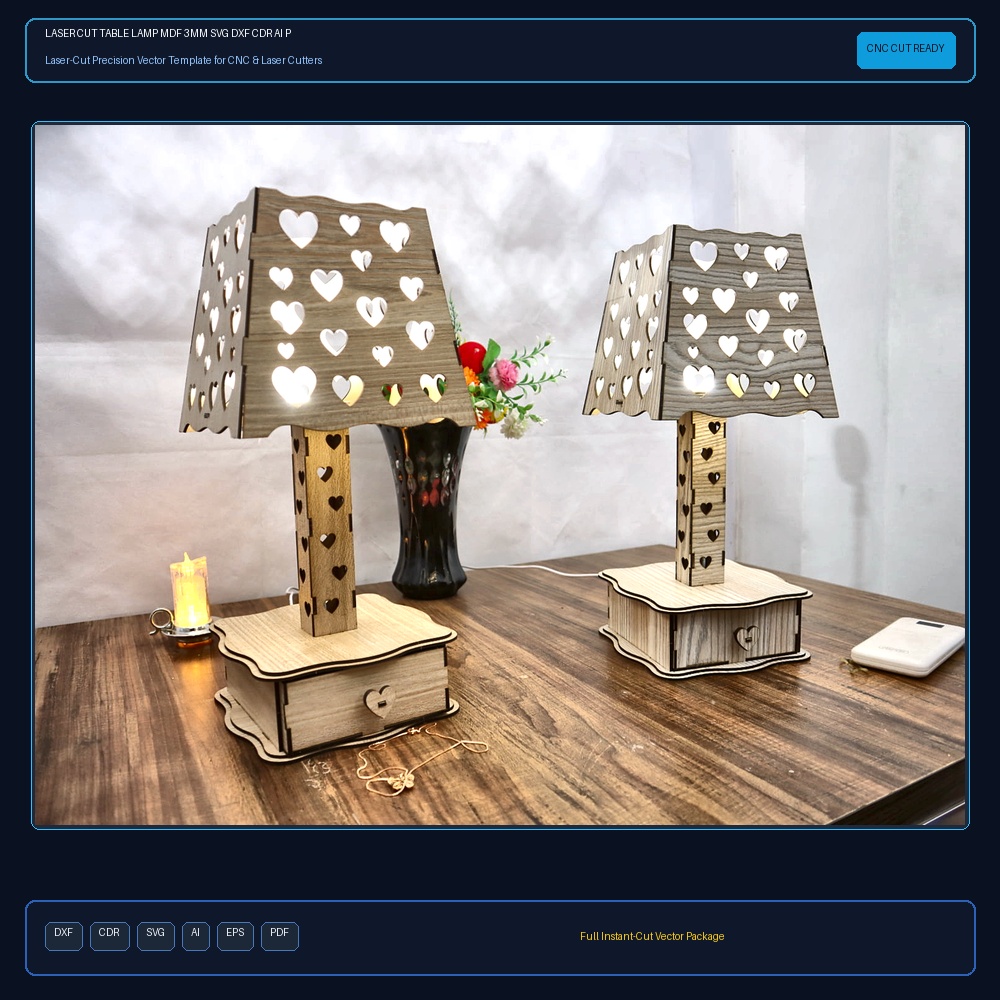 Laser Cut Table Lamp MDF 3mm SVG DXF CDR AI PDF Free Download - 3axis.co
