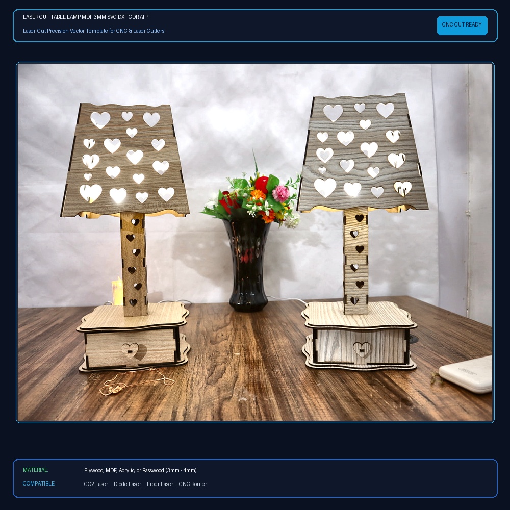 Laser Cut Table Lamp MDF 3mm SVG DXF CDR AI PDF Free Download - 3axis.co View 2