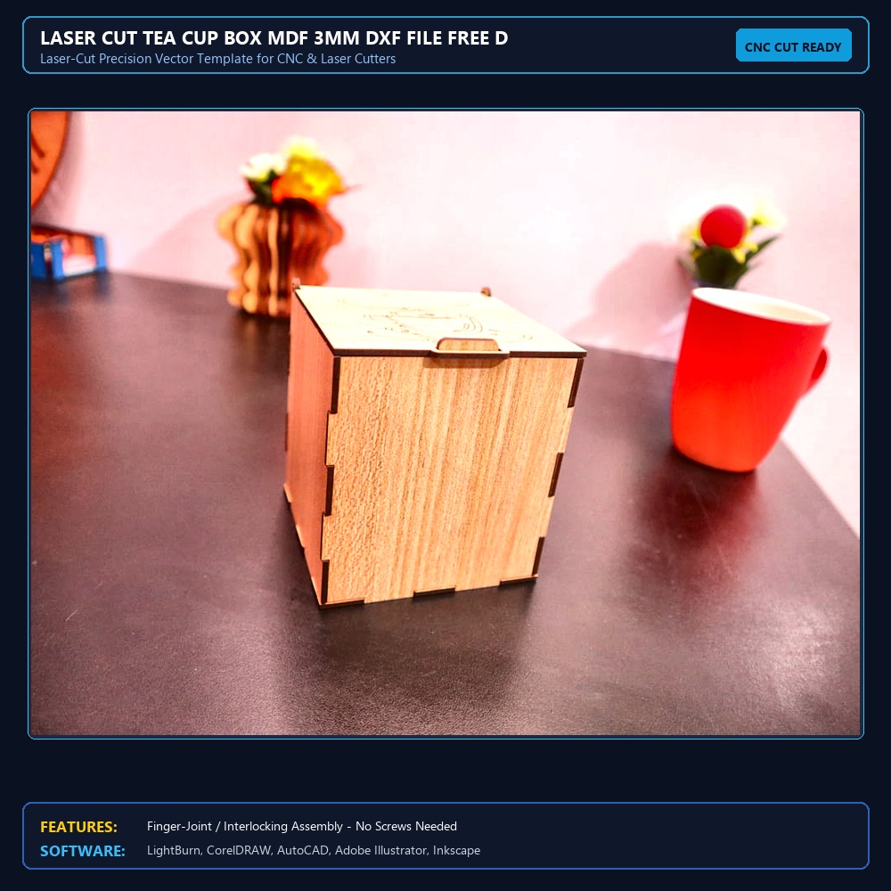 Laser Cut Tea Cup Box MDF 3mm DXF File Free Download - 3axis.co View 3