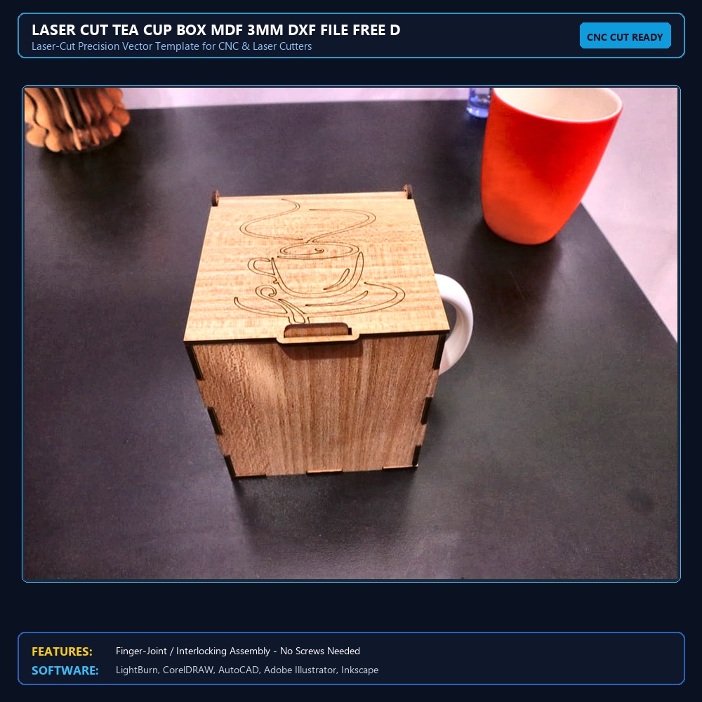 Laser Cut Tea Cup Box MDF 3mm DXF File Free Download - 3axis.co View 4