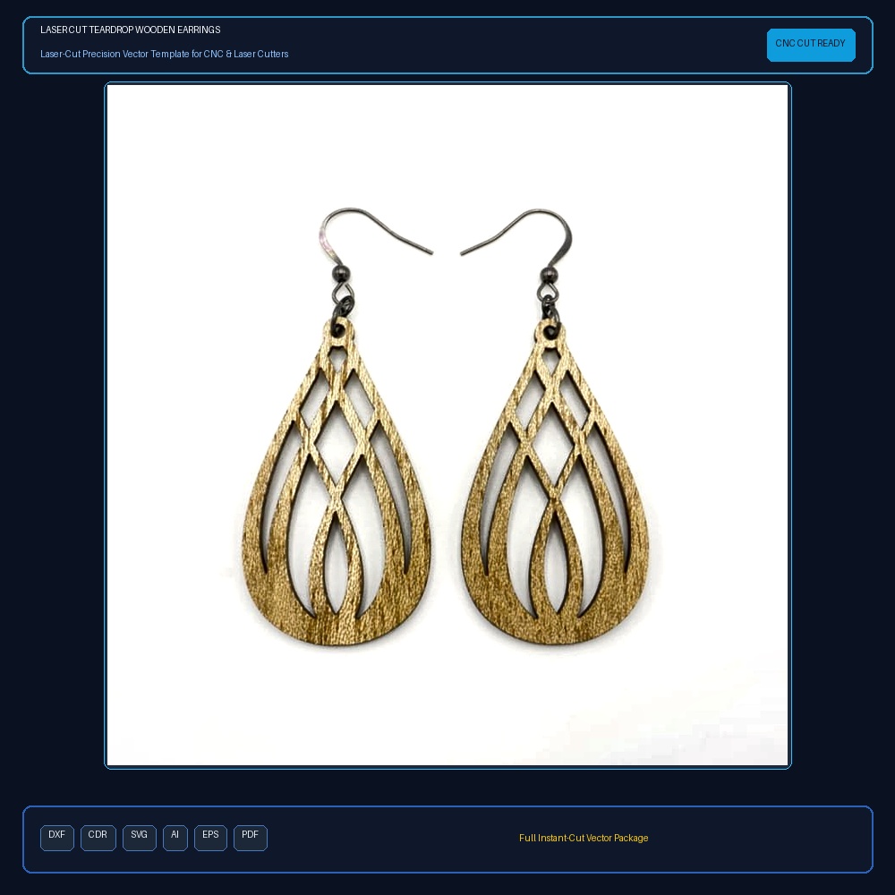 Laser Cut Teardrop Wooden Earrings