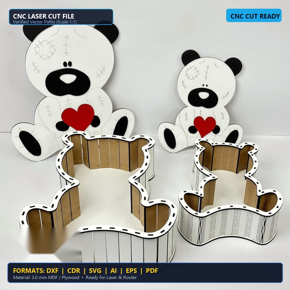 Laser Cut Teddy Bear Kids Favor Gift Box - DXF, CDR, SVG