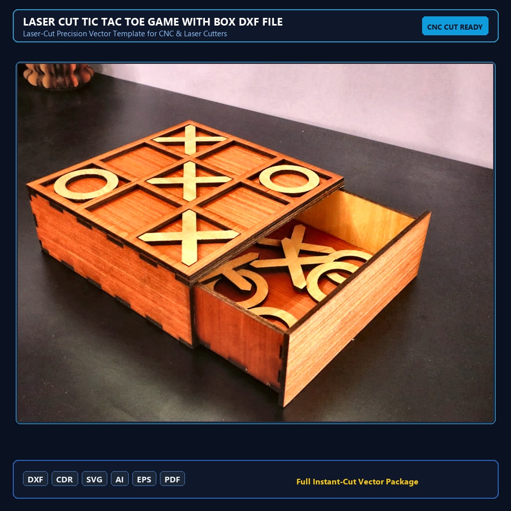 Laser Cut Tic Tac Toe Game With Box DXF File Free Download - 3axis.co