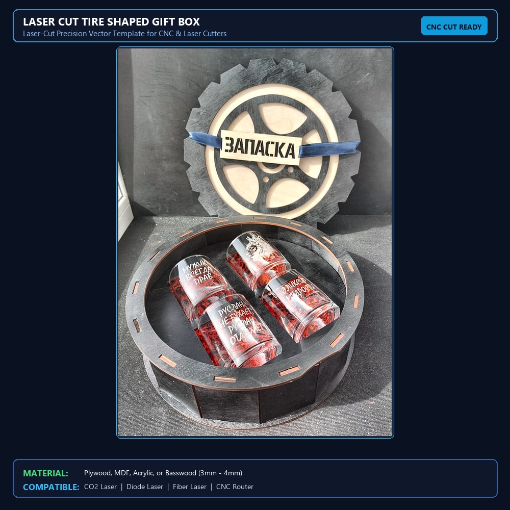Laser Cut Tire Shaped Gift Box View 2