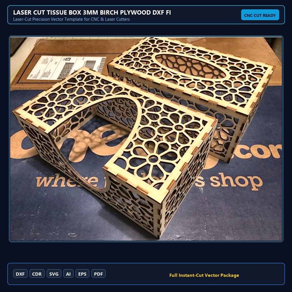 Laser Cut Tissue Box 3mm Birch Plywood DXF File Free Download - 3axis.co
