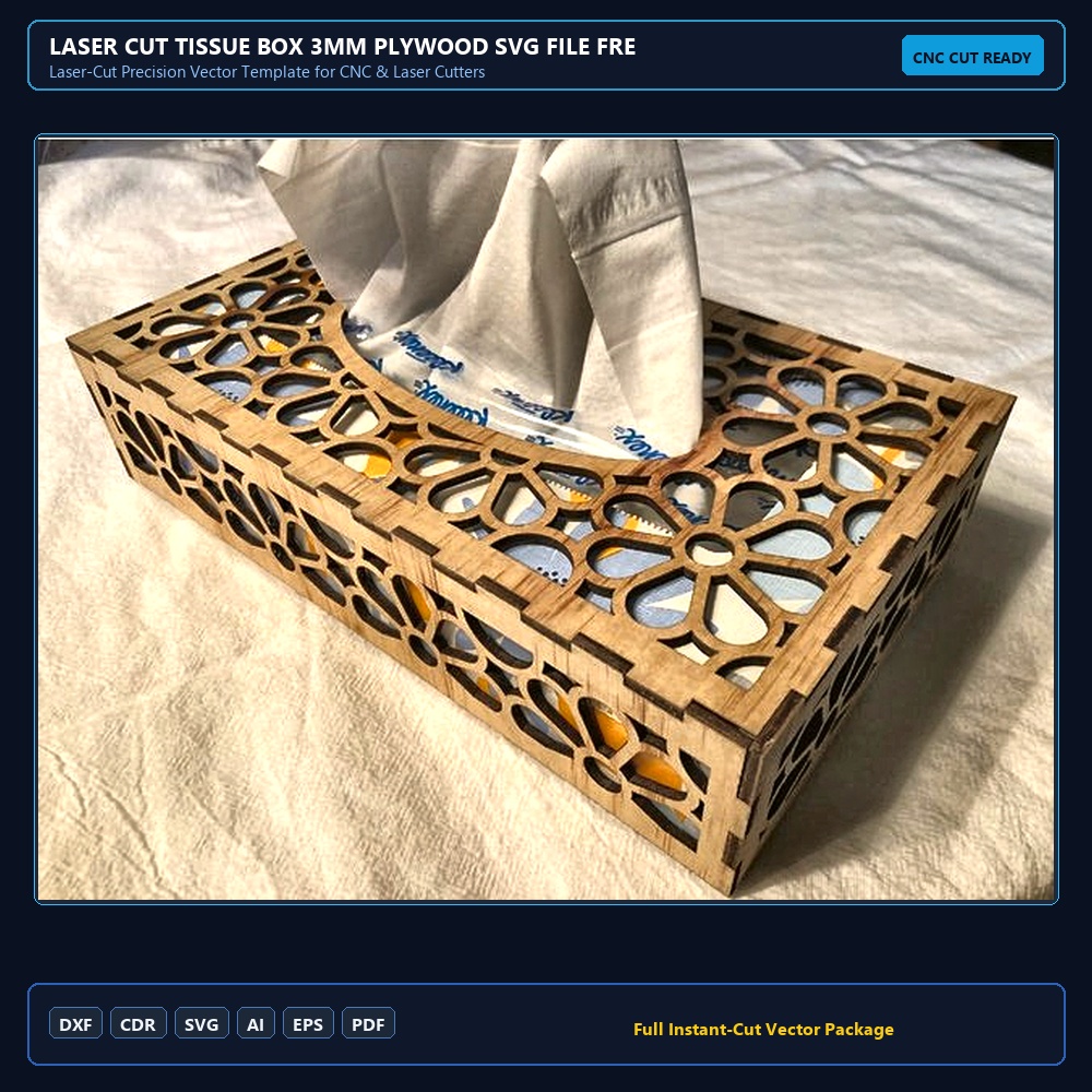 Laser Cut Tissue Box 3mm Plywood SVG File Free Download - 3axis.co