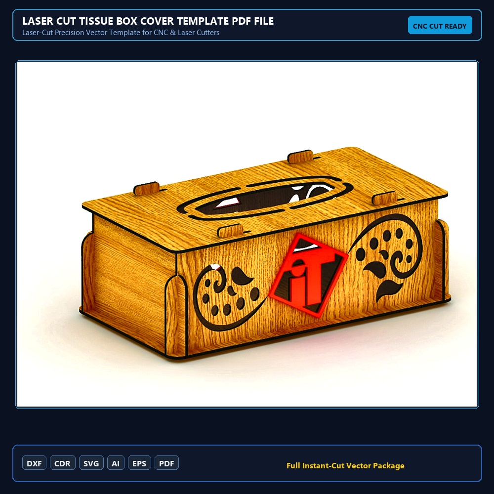 Laser Cut Tissue Box Cover Template PDF File Free Download - 3axis.co