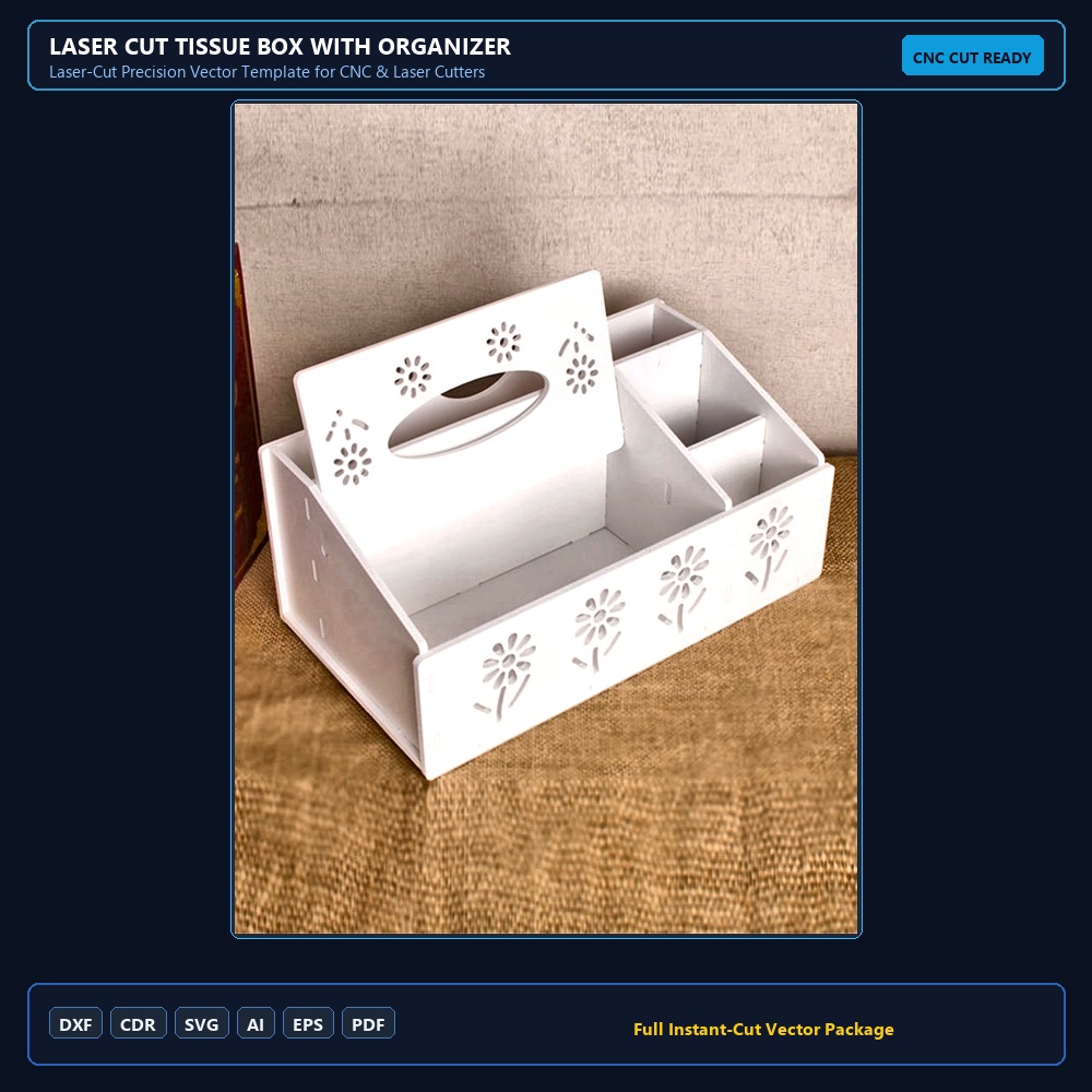 Laser Cut Tissue Box with Organizer