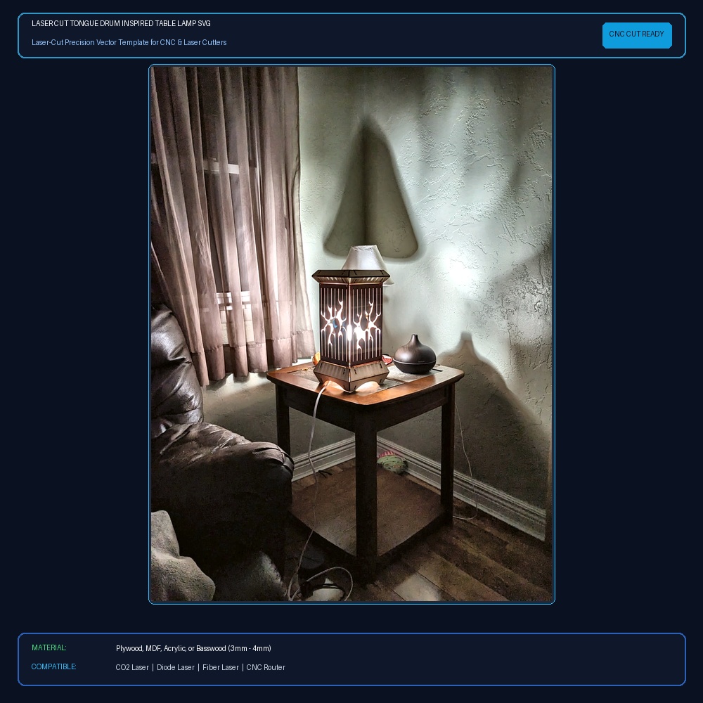 Laser Cut Tongue Drum Inspired Table Lamp SVG File Free Download - 3axis.co View 2