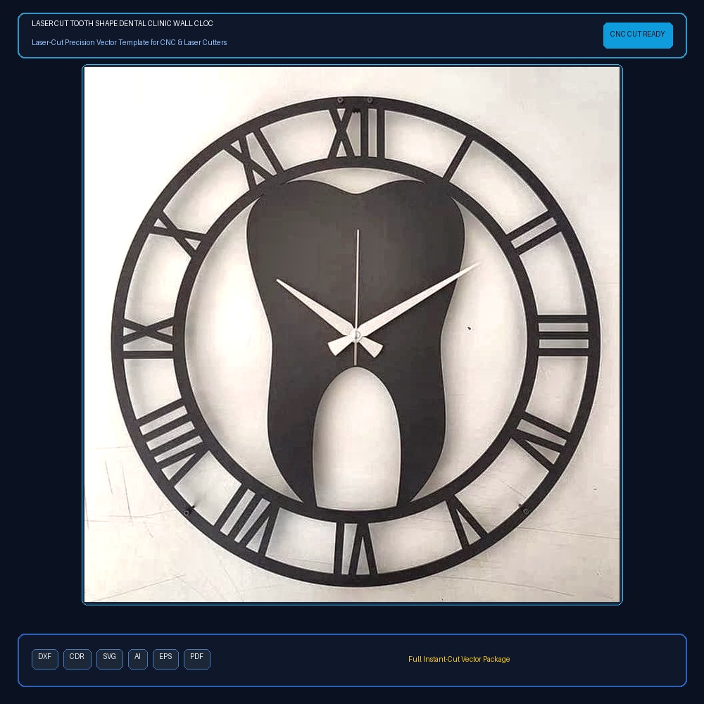 Laser Cut Tooth Shape Dental Clinic Wall Clock,  Dentist Clock
