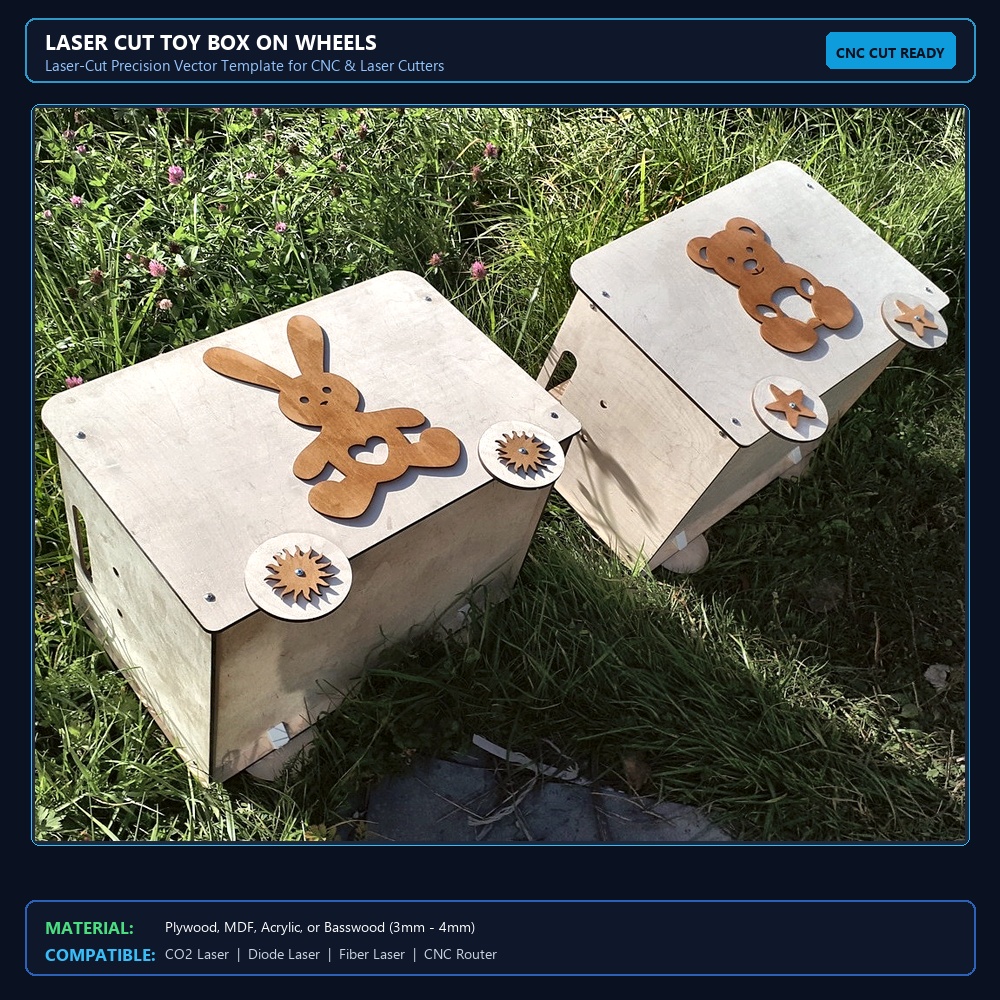 Laser Cut Toy Box On Wheels View 2