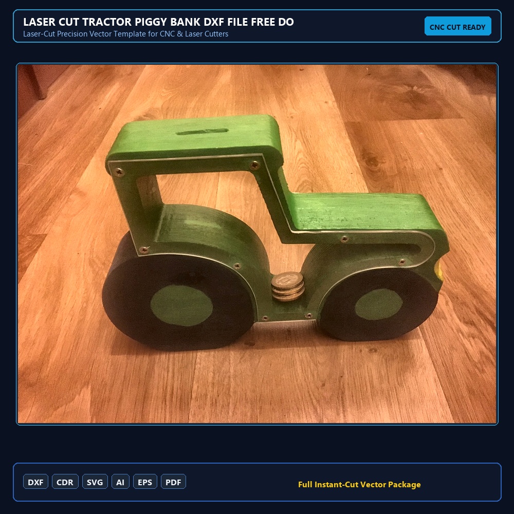 Laser Cut Tractor Piggy Bank DXF File Free Download - 3axis.co