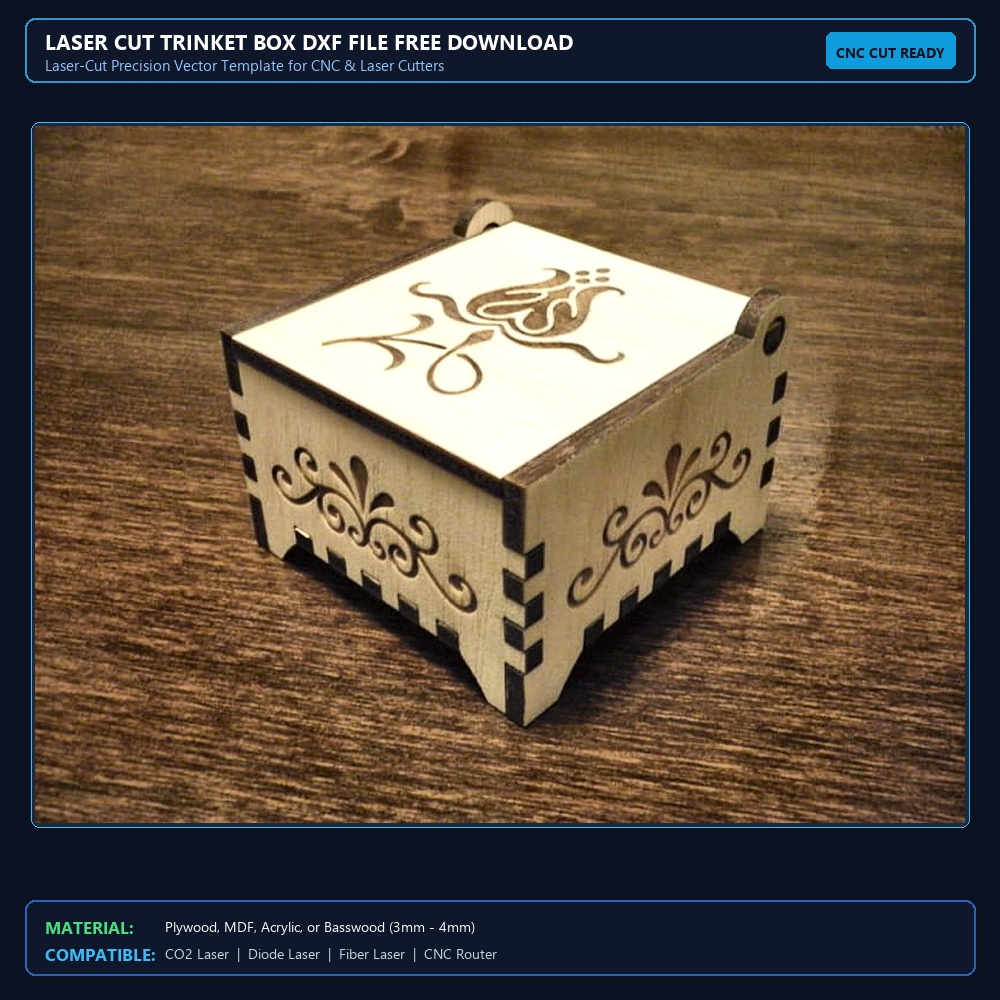 Laser Cut Trinket Box DXF File Free Download - 3axis.co View 2