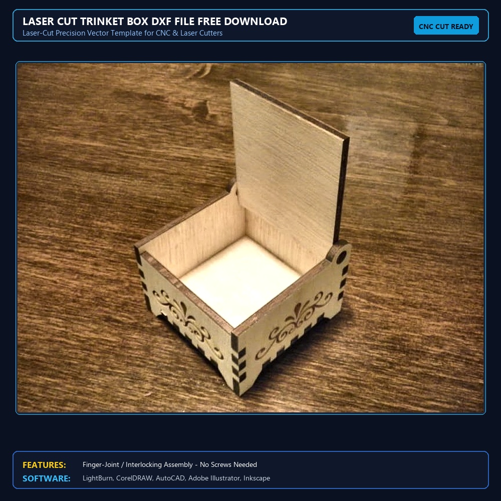 Laser Cut Trinket Box DXF File Free Download - 3axis.co View 3
