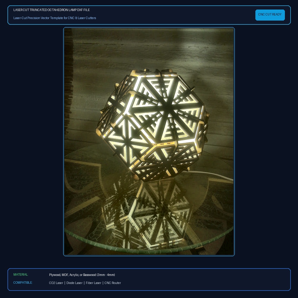Laser Cut Truncated Octahedron Lamp DXF File Free Download - 3axis.co View 2