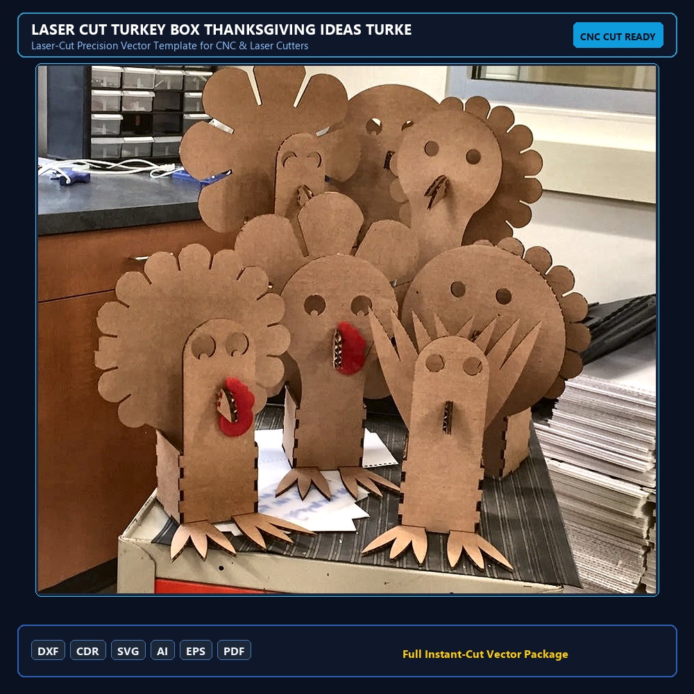 Laser Cut Turkey Box Thanksgiving Ideas Turkey Craft Illustration (.ai) vector file free download - 3axis.co