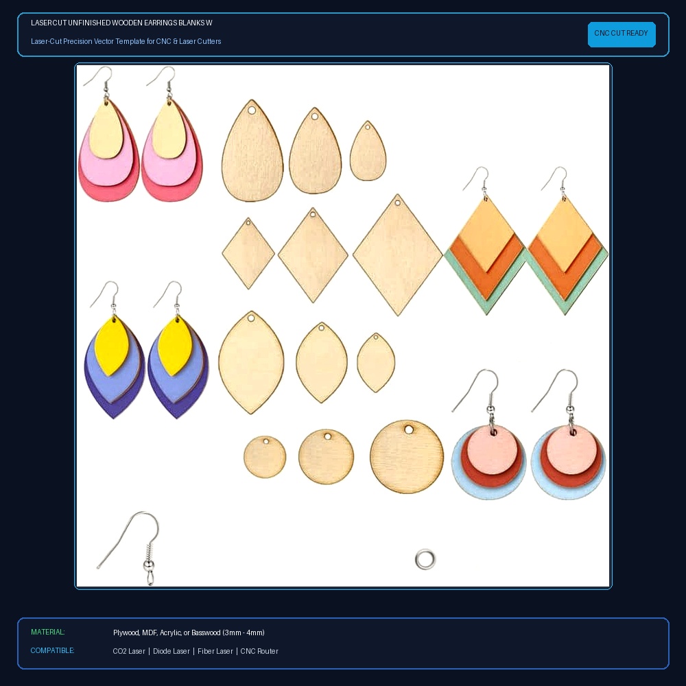 Laser Cut Unfinished Wooden Earrings Blanks Wood Pendants Teardrop Earrings Set View 2