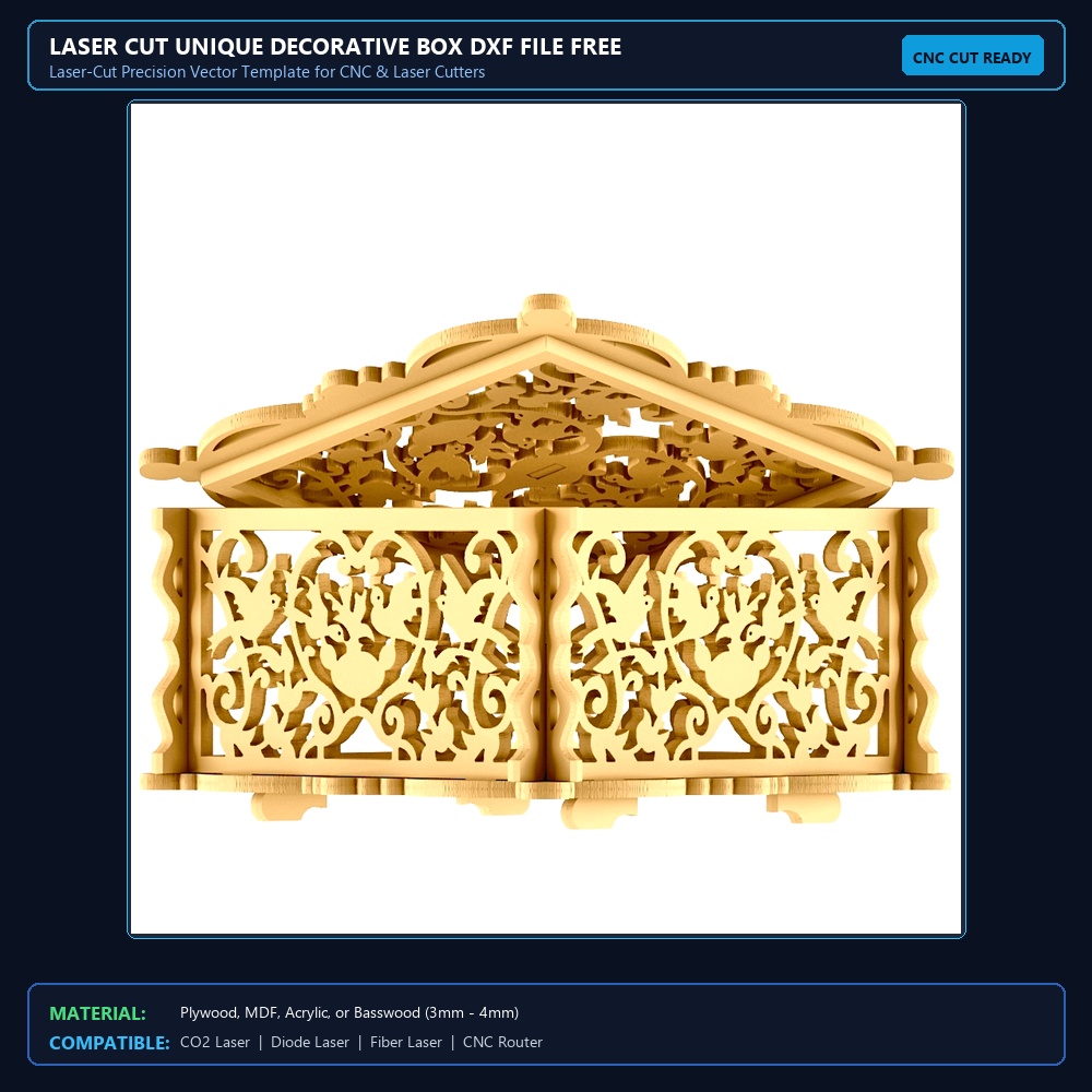 Laser Cut Unique Decorative Box DXF File Free Download - 3axis.co View 2