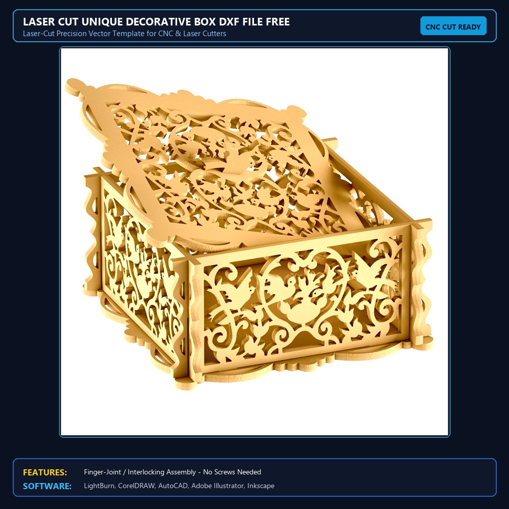 Laser Cut Unique Decorative Box DXF File Free Download - 3axis.co View 3