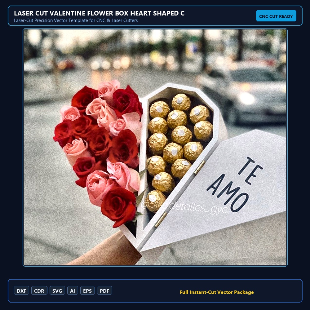 Laser Cut Valentine Flower Box Heart Shaped Candy Box