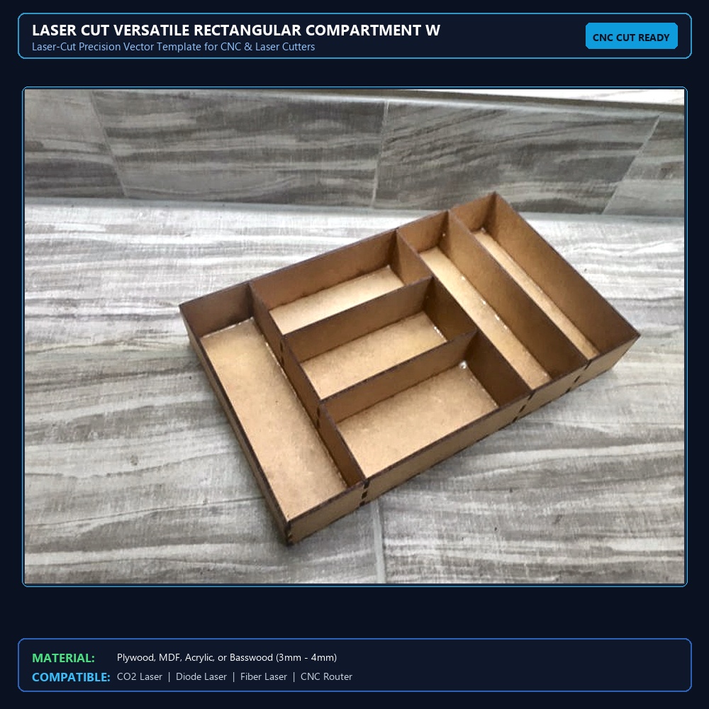 Laser Cut Versatile Rectangular Compartment Wooden Open Container Organizer Storage Box View 2