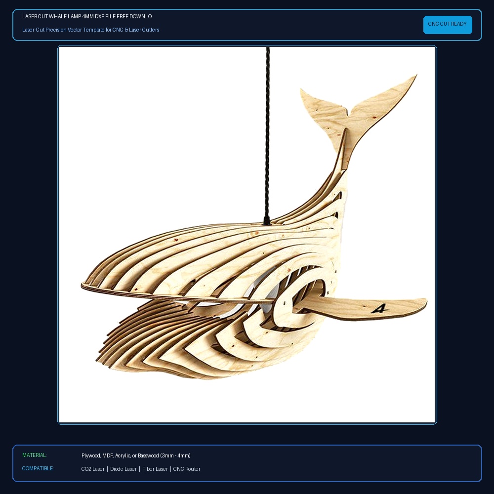 Laser Cut Whale Lamp 4mm DXF File Free Download - 3axis.co View 2