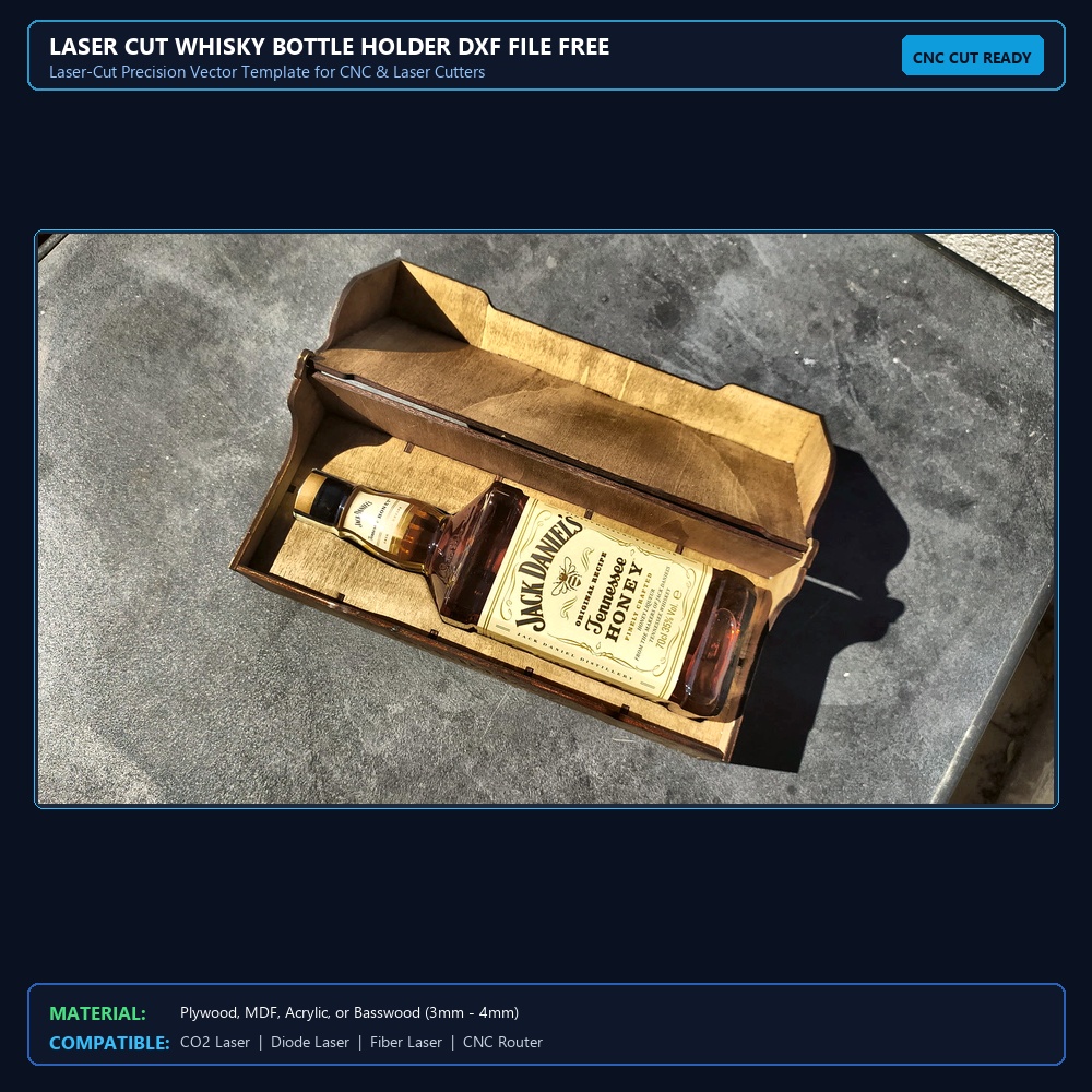 Laser Cut Whisky Bottle Holder DXF File Free Download - 3axis.co View 2