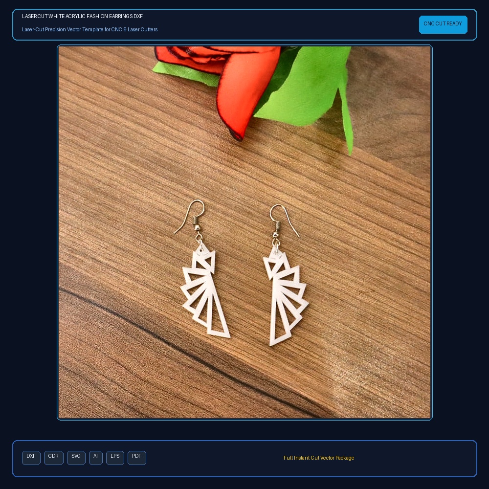 Laser Cut White Acrylic Fashion Earrings DXF File Free Download - 3axis.co