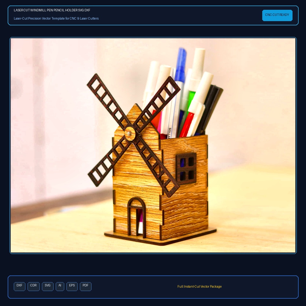 Laser Cut Windmill Pen Pencil Holder SVG DXF CDR AI PDF Free Download - 3axis.co