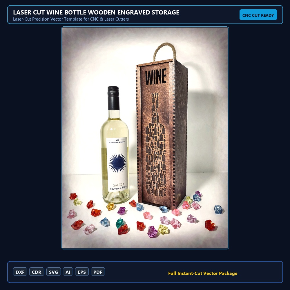 Laser Cut Wine Bottle Wooden Engraved Storage Case With Sliding Lid