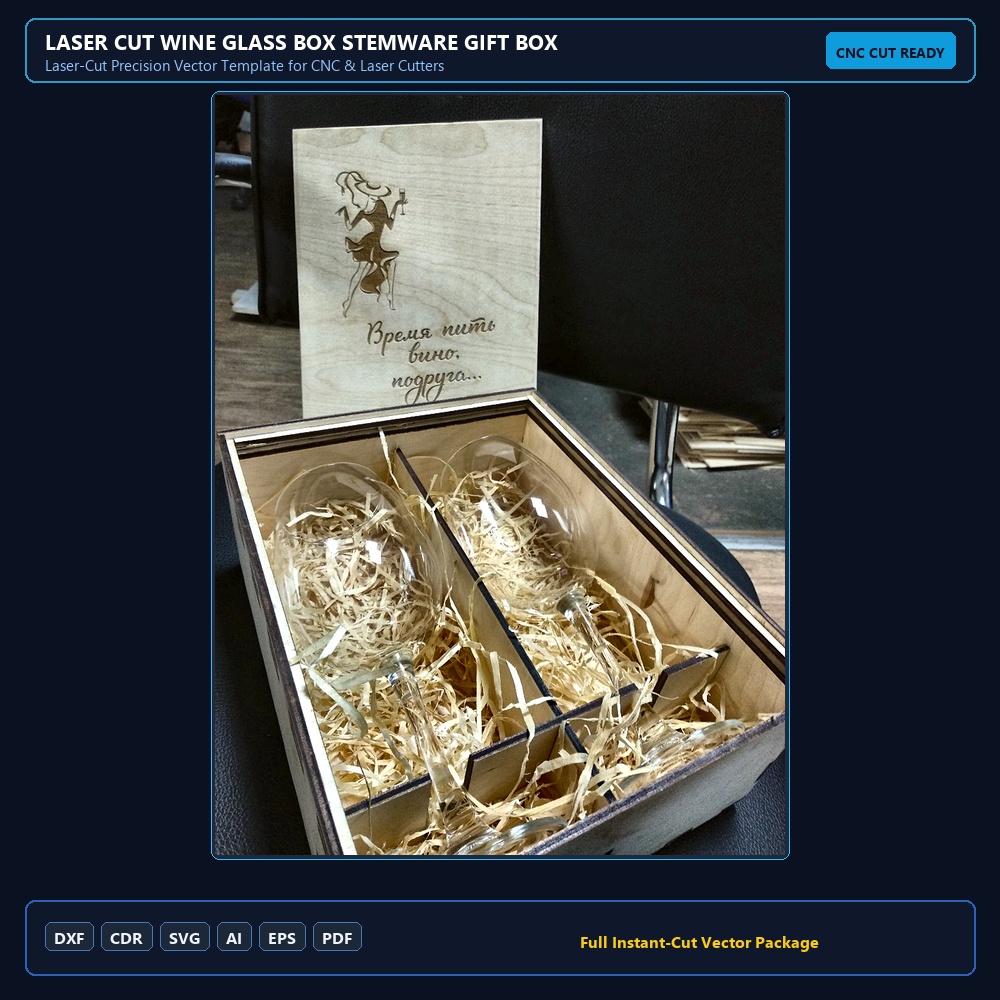 Laser Cut Wine Glass Box Stemware Gift Box