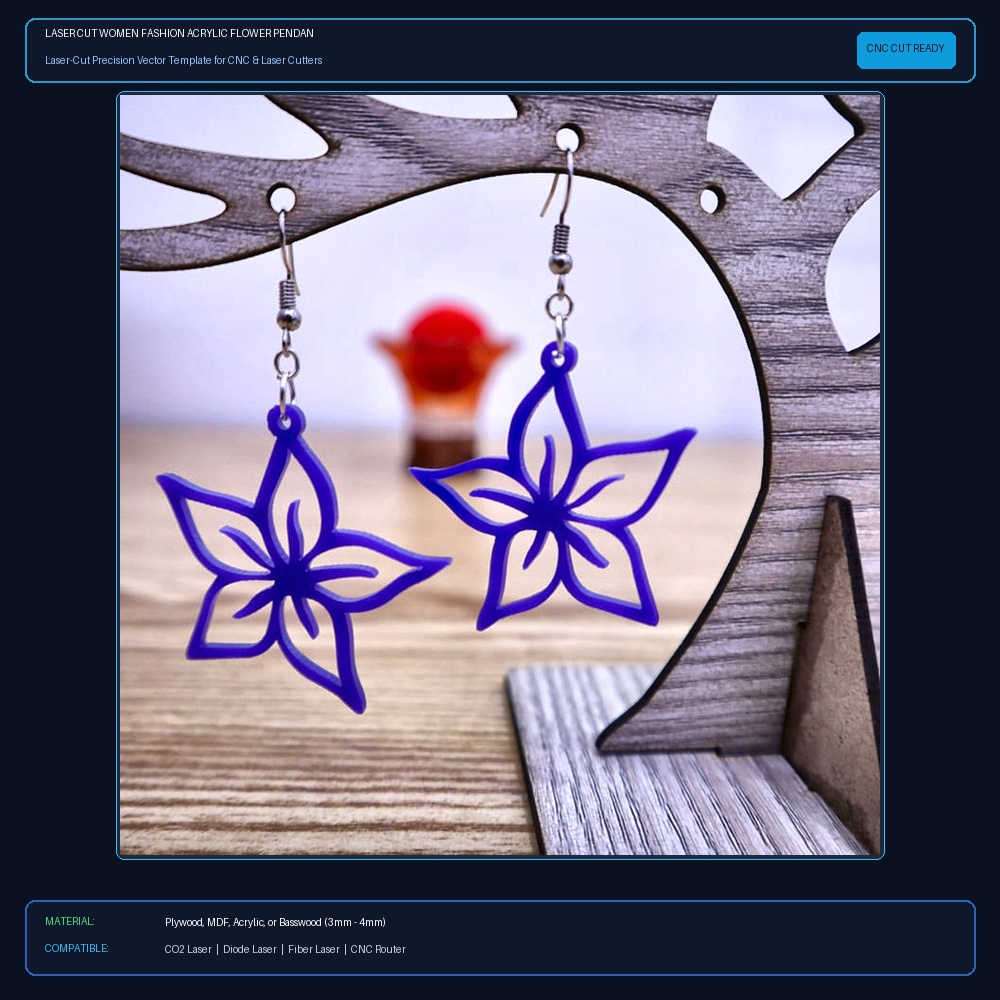 Laser Cut Women Fashion Acrylic Flower Pendant Earrings DXF File Free Download - 3axis.co View 2