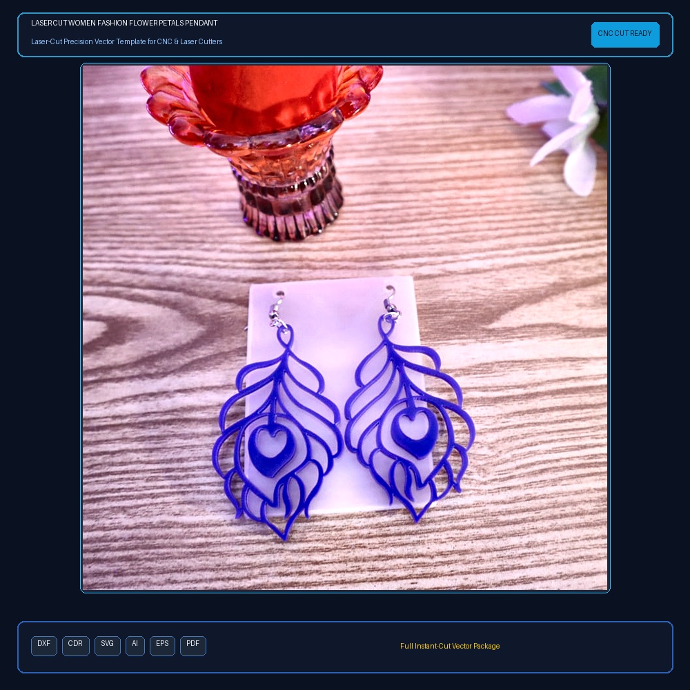 Laser Cut Women Fashion Flower Petals Pendant Drop Earrings DXF File Free Download - 3axis.co