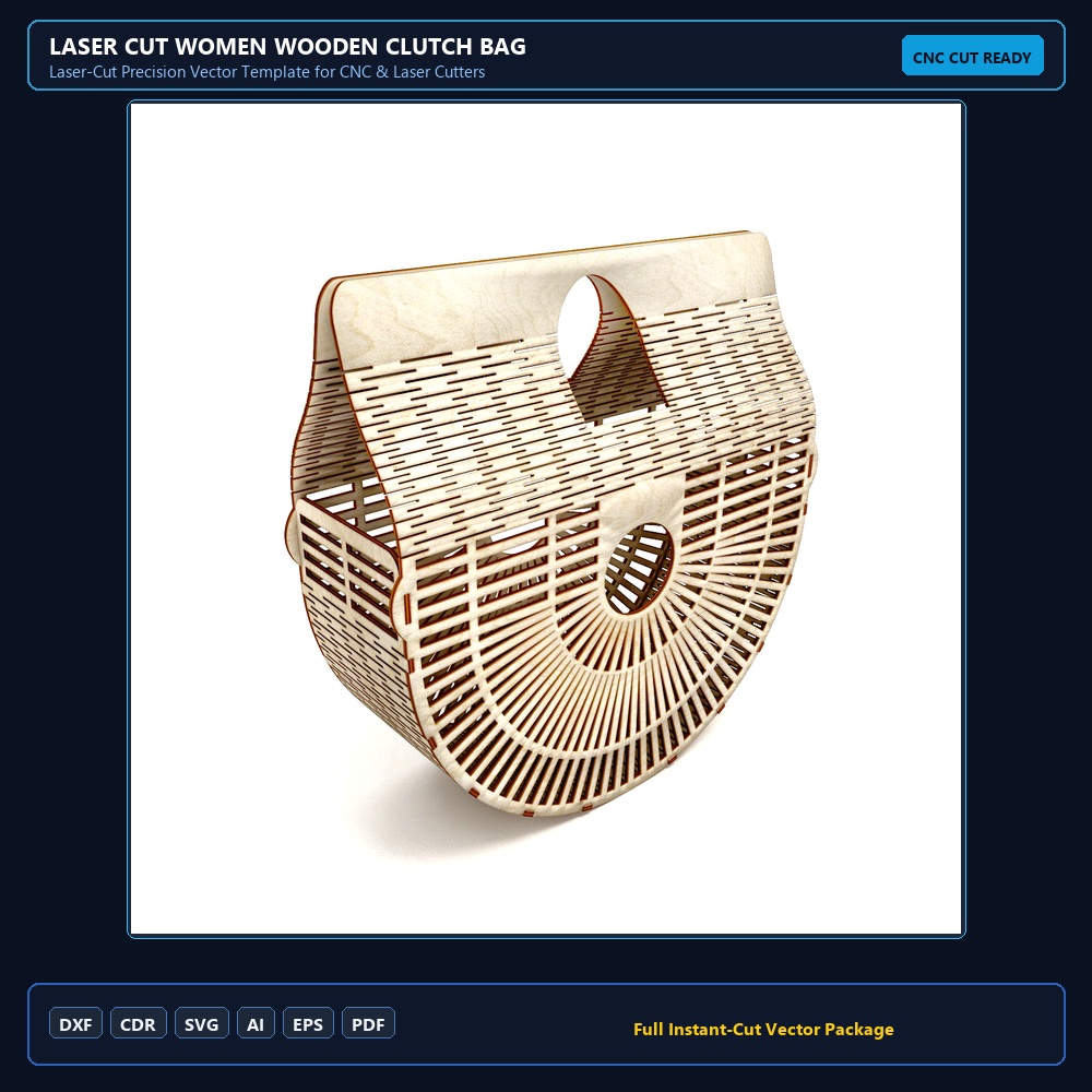 Laser Cut Women Wooden Clutch Bag