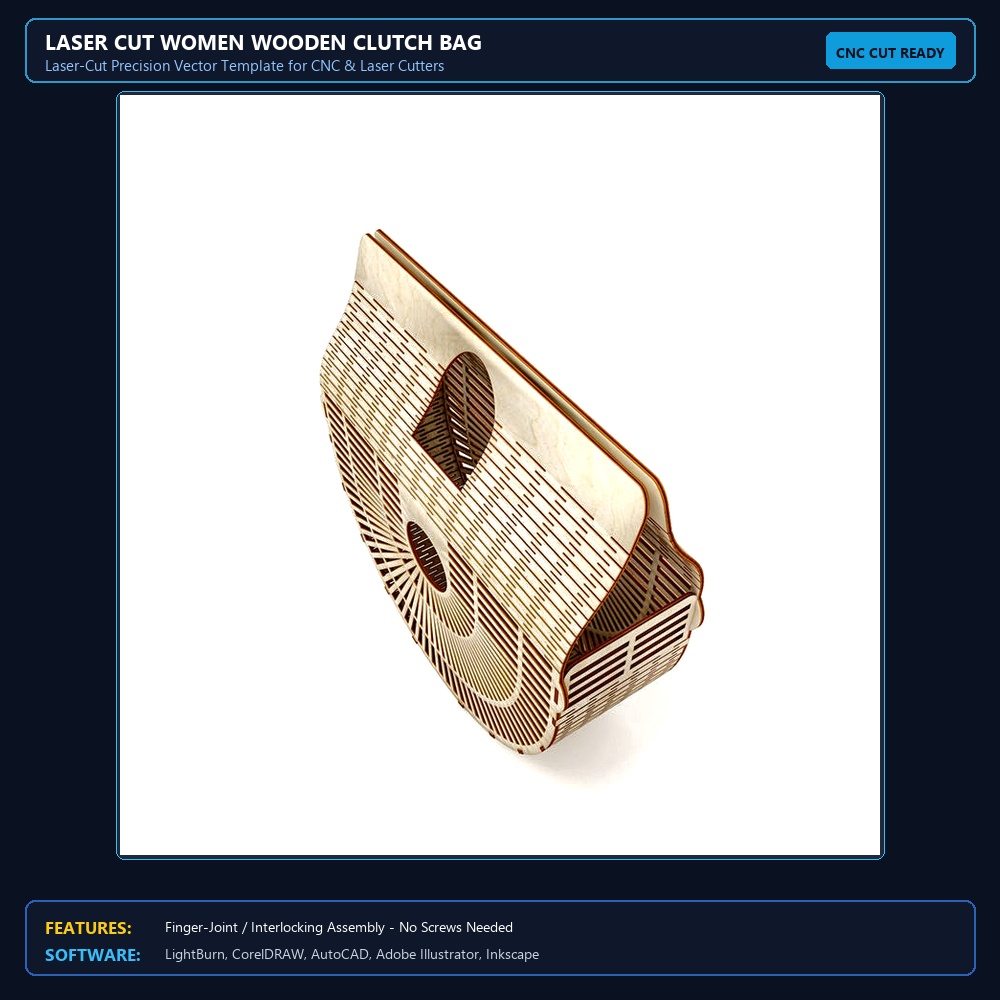 Laser Cut Women Wooden Clutch Bag View 3